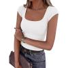 imagePRETTYGARDEN Womens Cap Sleeve T Shirts 2026 Square Neck Basic Tees Slim Fit Ribbed Knit Spring Going Out Tops Summer ClothesWhite