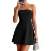 imagePRETTYGARDEN Womens Strapless Mini Summer Dress 2026 Spring A Line Tube Top Wedding Guest Cocktail Party Short DressesBlack