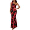 imagePRETTYGARDEN Womens Summer One Shoulder Maxi Dress 2026 Floral Sleeveless Bodycon Mesh Long Formal Wedding Guest DressesBlack Red Flower