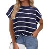 imagePRETTYGARDEN Womens Summer Short Sleeve Tops 2026 Trendy Crew Neck Striped Knit Sweater Business Casual Spring ClothesStriped Navy White