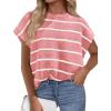 imagePRETTYGARDEN Womens Summer Short Sleeve Tops 2026 Trendy Crew Neck Striped Knit Sweater Business Casual Spring ClothesStriped Pink White
