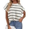 imagePRETTYGARDEN Womens Summer Short Sleeve Tops 2026 Trendy Crew Neck Striped Knit Sweater Business Casual Spring ClothesStriped White Black