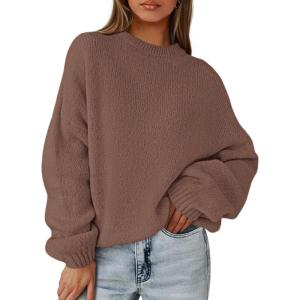 imagePRETTYGARDEN Womens Fall Oversized Sweaters Dressy Casual Long Sleeve Chunky Knit Winter Pullover Tops 2026 Holiday OutfitsBrown