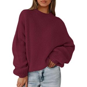imagePRETTYGARDEN Womens Fall Oversized Sweaters Dressy Casual Long Sleeve Chunky Knit Winter Pullover Tops 2026 Holiday OutfitsBurgundy