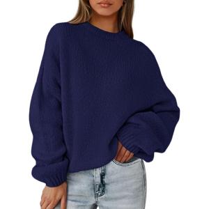 imagePRETTYGARDEN Womens Fall Oversized Sweaters Dressy Casual Long Sleeve Chunky Knit Winter Pullover Tops 2026 Holiday OutfitsNavy Blue