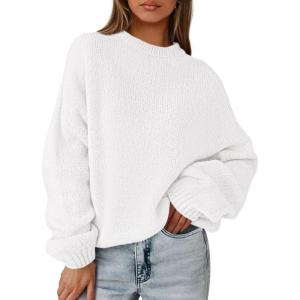 imagePRETTYGARDEN Womens Fall Oversized Sweaters Dressy Casual Long Sleeve Chunky Knit Winter Pullover Tops 2026 Holiday OutfitsWhite
