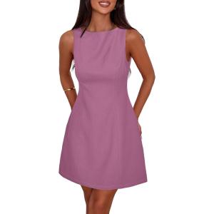 imagePRETTYGARDEN Womens Formal Short Dresses 2026 Summer Sleeveless Boat Neck A Line Elegant Mini Cocktail Party DressPurple