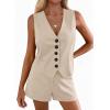 imagePRETTYGARDEN 2 Piece Sets for Women Spring Fashion 2026 Button Vest Tops High Waist Shorts Summer Business Casual OutfitsBeige