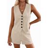 imagePRETTYGARDEN 2 Piece Sets for Women Spring Fashion 2026 Button Vest Tops High Waist Shorts Summer Business Casual OutfitsBeige