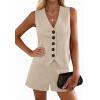 imagePRETTYGARDEN 2 Piece Sets for Women Spring Fashion 2026 Button Vest Tops High Waist Shorts Summer Business Casual OutfitsBeige