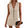 imagePRETTYGARDEN 2 Piece Sets for Women Spring Fashion 2026 Button Vest Tops High Waist Shorts Summer Business Casual OutfitsBeige