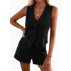 imagePRETTYGARDEN 2 Piece Sets for Women Spring Fashion 2026 Button Vest Tops High Waist Shorts Summer Business Casual OutfitsBlack