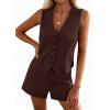 imagePRETTYGARDEN 2 Piece Sets for Women Spring Fashion 2026 Button Vest Tops High Waist Shorts Summer Business Casual OutfitsBrown