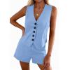 imagePRETTYGARDEN 2 Piece Sets for Women Spring Fashion 2026 Button Vest Tops High Waist Shorts Summer Business Casual OutfitsLight Blue
