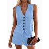 imagePRETTYGARDEN 2 Piece Sets for Women Spring Fashion 2026 Button Vest Tops High Waist Shorts Summer Business Casual OutfitsLight Blue