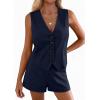 imagePRETTYGARDEN 2 Piece Sets for Women Spring Fashion 2026 Button Vest Tops High Waist Shorts Summer Business Casual OutfitsNavy Blue