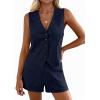 imagePRETTYGARDEN 2 Piece Sets for Women Spring Fashion 2026 Button Vest Tops High Waist Shorts Summer Business Casual OutfitsNavy Blue