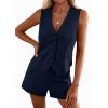 imagePRETTYGARDEN 2 Piece Sets for Women Spring Fashion 2026 Button Vest Tops High Waist Shorts Summer Business Casual OutfitsNavy Blue