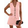 imagePRETTYGARDEN 2 Piece Sets for Women Spring Fashion 2026 Button Vest Tops High Waist Shorts Summer Business Casual OutfitsPink