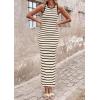imagePRETTYGARDEN Sundresses for Women 2026 Summer Striped Knit Side Slit Spring Fashion Bodycon Maxi Dress Beach Vacation ClothesBeige