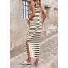 imagePRETTYGARDEN Sundresses for Women 2026 Summer Striped Knit Side Slit Spring Fashion Bodycon Maxi Dress Beach Vacation ClothesBeige
