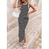 imagePRETTYGARDEN Sundresses for Women 2026 Summer Striped Knit Side Slit Spring Fashion Bodycon Maxi Dress Beach Vacation ClothesBlack