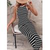 imagePRETTYGARDEN Sundresses for Women 2026 Summer Striped Knit Side Slit Spring Fashion Bodycon Maxi Dress Beach Vacation ClothesBlack