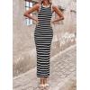 imagePRETTYGARDEN Sundresses for Women 2026 Summer Striped Knit Side Slit Spring Fashion Bodycon Maxi Dress Beach Vacation ClothesBlack