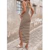 imagePRETTYGARDEN Sundresses for Women 2026 Summer Striped Knit Side Slit Spring Fashion Bodycon Maxi Dress Beach Vacation ClothesBrown