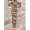 imagePRETTYGARDEN Sundresses for Women 2026 Summer Striped Knit Side Slit Spring Fashion Bodycon Maxi Dress Beach Vacation ClothesBrown