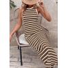 imagePRETTYGARDEN Sundresses for Women 2026 Summer Striped Knit Side Slit Spring Fashion Bodycon Maxi Dress Beach Vacation ClothesBrown