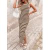 imagePRETTYGARDEN Sundresses for Women 2026 Summer Striped Knit Side Slit Spring Fashion Bodycon Maxi Dress Beach Vacation ClothesBrown