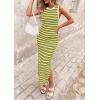 imagePRETTYGARDEN Sundresses for Women 2026 Summer Striped Knit Side Slit Spring Fashion Bodycon Maxi Dress Beach Vacation ClothesGreen