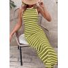 imagePRETTYGARDEN Sundresses for Women 2026 Summer Striped Knit Side Slit Spring Fashion Bodycon Maxi Dress Beach Vacation ClothesGreen