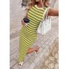 imagePRETTYGARDEN Sundresses for Women 2026 Summer Striped Knit Side Slit Spring Fashion Bodycon Maxi Dress Beach Vacation ClothesGreen