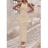 imagePRETTYGARDEN Sundresses for Women 2026 Summer Striped Knit Side Slit Spring Fashion Bodycon Maxi Dress Beach Vacation ClothesKhaki