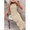 imagePRETTYGARDEN Sundresses for Women 2026 Summer Striped Knit Side Slit Spring Fashion Bodycon Maxi Dress Beach Vacation ClothesKhaki
