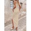 imagePRETTYGARDEN Sundresses for Women 2026 Summer Striped Knit Side Slit Spring Fashion Bodycon Maxi Dress Beach Vacation ClothesKhaki