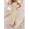 imagePRETTYGARDEN Sundresses for Women 2026 Summer Striped Knit Side Slit Spring Fashion Bodycon Maxi Dress Beach Vacation ClothesKhaki