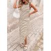 imagePRETTYGARDEN Sundresses for Women 2026 Summer Striped Knit Side Slit Spring Fashion Bodycon Maxi Dress Beach Vacation ClothesLight Brown