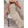 imagePRETTYGARDEN Sundresses for Women 2026 Summer Striped Knit Side Slit Spring Fashion Bodycon Maxi Dress Beach Vacation ClothesLight Brown