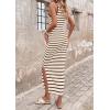 imagePRETTYGARDEN Sundresses for Women 2026 Summer Striped Knit Side Slit Spring Fashion Bodycon Maxi Dress Beach Vacation ClothesLight Brown