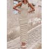 imagePRETTYGARDEN Sundresses for Women 2026 Summer Striped Knit Side Slit Spring Fashion Bodycon Maxi Dress Beach Vacation ClothesLight Brown
