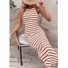 imagePRETTYGARDEN Sundresses for Women 2026 Summer Striped Knit Side Slit Spring Fashion Bodycon Maxi Dress Beach Vacation ClothesRed
