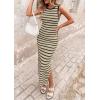imagePRETTYGARDEN Sundresses for Women 2026 Summer Striped Knit Side Slit Spring Fashion Bodycon Maxi Dress Beach Vacation ClothesSage Green
