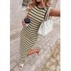 imagePRETTYGARDEN Sundresses for Women 2026 Summer Striped Knit Side Slit Spring Fashion Bodycon Maxi Dress Beach Vacation ClothesSage Green