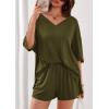 imagePRETTYGARDEN Womens 2 Piece Sets 2026 Oversized Vneck Half Sleeve Tops Shorts Lounge Set Casual Summer Travel Beach OutfitsArmy Green