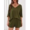imagePRETTYGARDEN Womens 2 Piece Sets 2026 Oversized Vneck Half Sleeve Tops Shorts Lounge Set Casual Summer Travel Beach OutfitsArmy Green