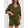 imagePRETTYGARDEN Womens 2 Piece Sets 2026 Oversized Vneck Half Sleeve Tops Shorts Lounge Set Casual Summer Travel Beach OutfitsArmy Green