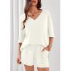 imagePRETTYGARDEN Womens 2 Piece Sets 2026 Oversized Vneck Half Sleeve Tops Shorts Lounge Set Casual Summer Travel Beach OutfitsBeige White
